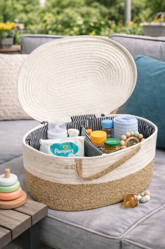 Portable storage basket for the children's room, baby diaper organizer with cotton rope