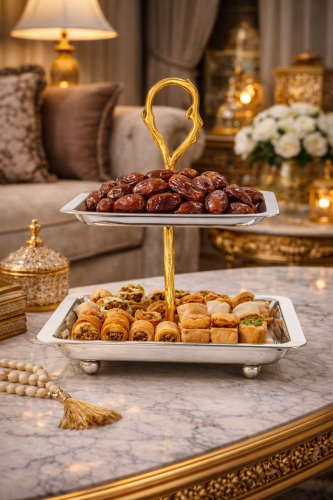 Elegant two-tier serving stand with a touch of luxury for your hospitality