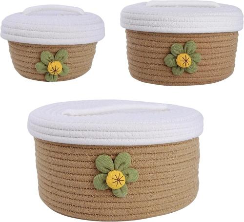 A set of woven cotton storage baskets with an elegant touch for your home