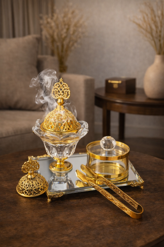 The royal golden crystal incense burner set