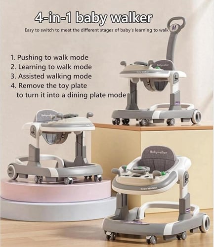 مشاية أطفال قابلة للطي 4 في 1 بعجلات وصينية