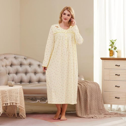 قميص نوم قطن بأكمام طويلة - اربع الوان