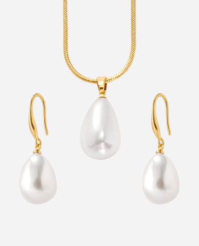 طقم دُرة —سلسال وحلق بلؤلؤة بيضاء متألقة | Remembe...