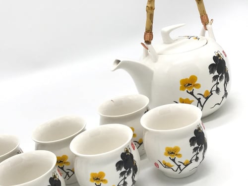 طقم للشاي مكون من 8 قطع رسم يدوي الاكواب دبل تحفظ...