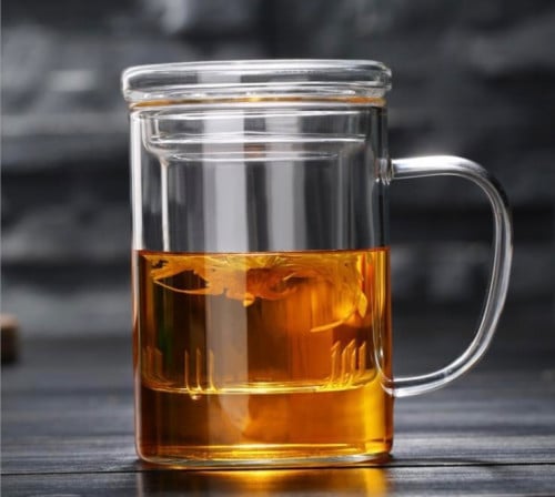 كوب زجاج مقاوم للحرارة مكون من 3 قطع داخله مصفاه ا...