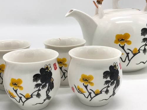 طقم للشاي مكون من 8 قطع رسم يدوي الاكواب دبل تحفظ...