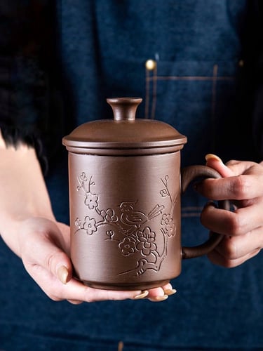 كوب فخار للون بني عمل يدوي سعة 450 ملل