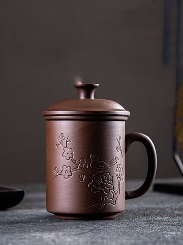 كوب فخار للون بني عمل يدوي سعة 450 ملل