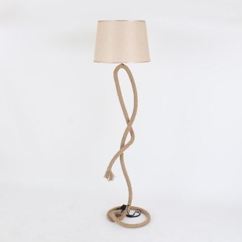 أباجورة أرضية بحبل طبيعي مع قبعة كتان — لون طبيعي