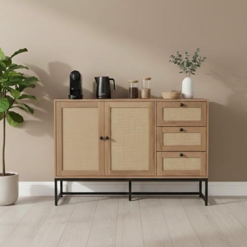 بوفيه خشبي عصري بأدراج وخزائن متعددة