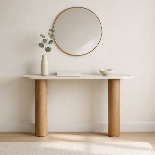 كونسول مودرن — سطح بيج مع قواعد سوداء/بنية