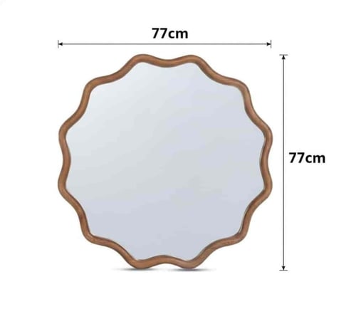 مرآة حائط دائرية بإطار مموج بلون بني