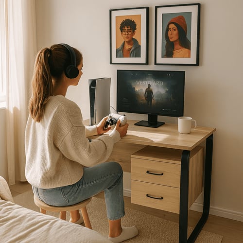 مكتب مودرن 2 ادراج (لونين) - قاعدة حديدية