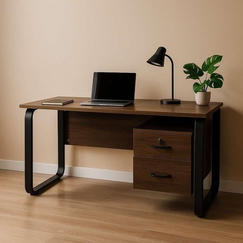 مكتب مودرن 2 ادراج (لونين) - قاعدة حديدية