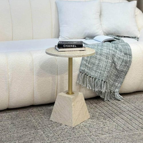 طاولة جانبية بديل رخام بقاعدة أنيقة وعمود ذهبي