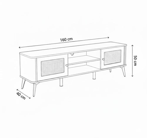طاولة تلفزيون خشب هندسي بأرفف وأبواب جانبية - مقاس...