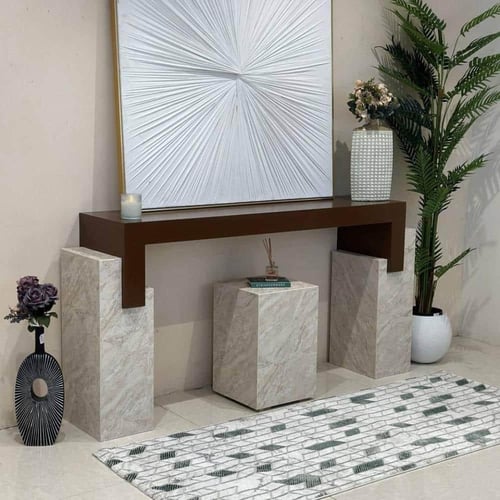 طاولة كونسول بقاعدة بديل رخام وسطح بني