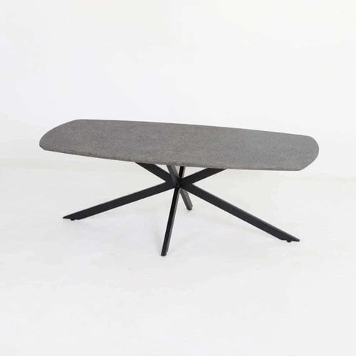 طاولة قهوة مستطيلة بسطح خشب هندسي وقاعدة معدنية