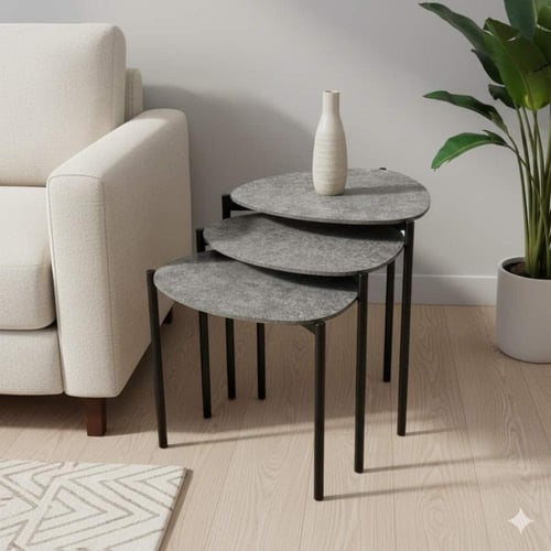 طقم طاولات قهوة متداخلة بسطح خشبي رمادي