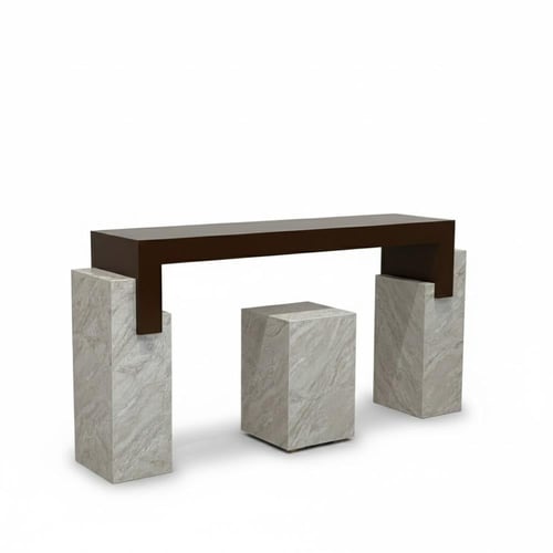 طاولة كونسول بقاعدة بديل رخام وسطح بني
