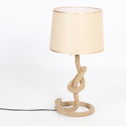 أباجورة طاولة بحبل بلون بيج — تصميم عقدة بحرية