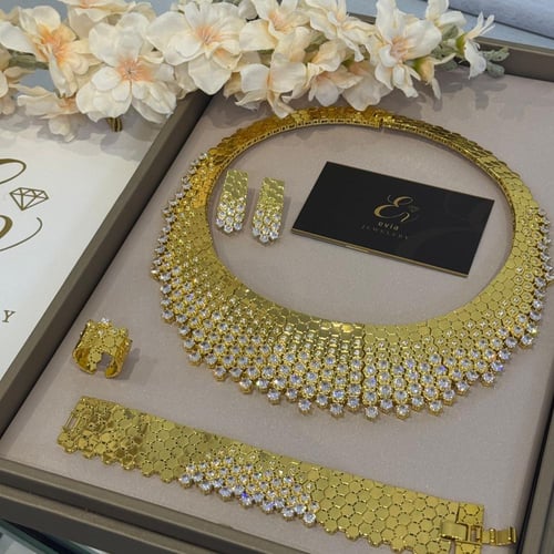 طقم بديل ذهب فخم مرصع زركون