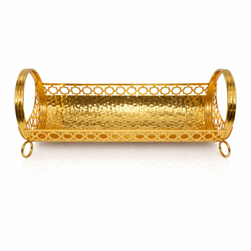 صينية ذهبي بقبضة يد مميزة الشكل البيضاوي