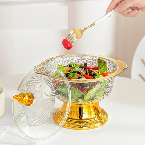 حافظة تقديم كريستال بغطاء وقاعدة ذهبية