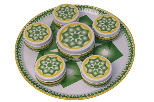 طقم صحن تقديم غضار استيل اخضر