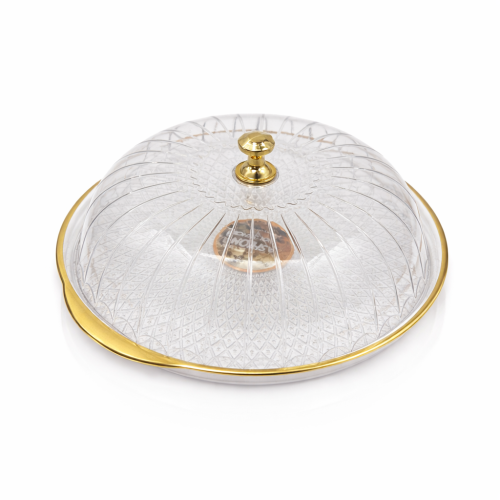 صينية تقديم دائري بحافة ذهبية