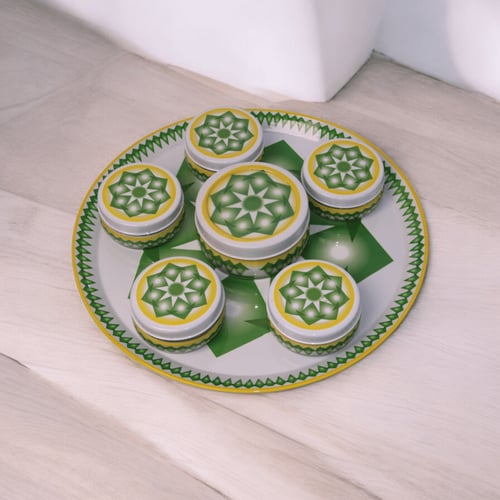 طقم صحن تقديم غضار استيل اخضر