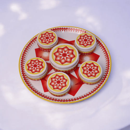 طقم صحن تقديم غضار استيل احمر