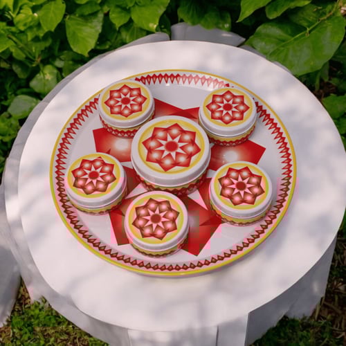 طقم صحن تقديم غضار استيل احمر