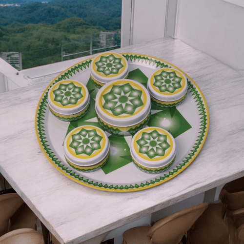 طقم صحن تقديم غضار استيل اخضر