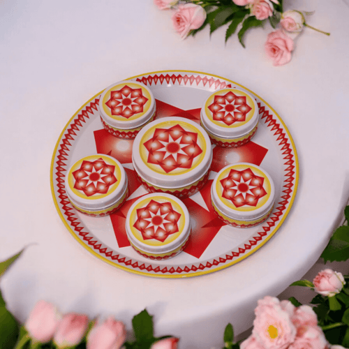 طقم صحن تقديم غضار استيل احمر