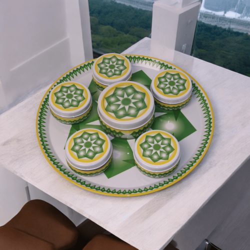 طقم صحن تقديم غضار استيل اخضر