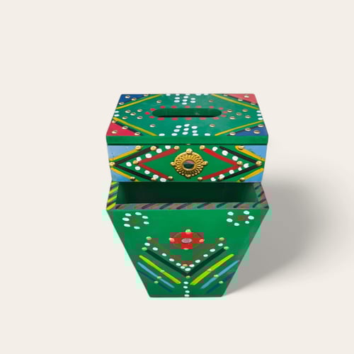 علب منديل تراثي مع سطل زبالة اخضر