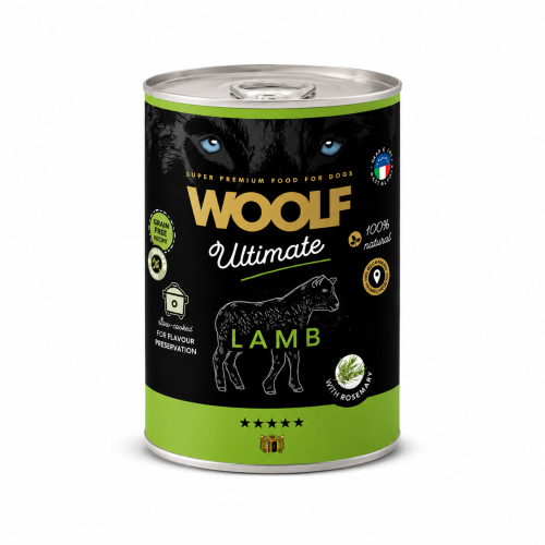 وولف WOOF Ultimate – طعام رطب للكلاب بالضأن وإكليل...