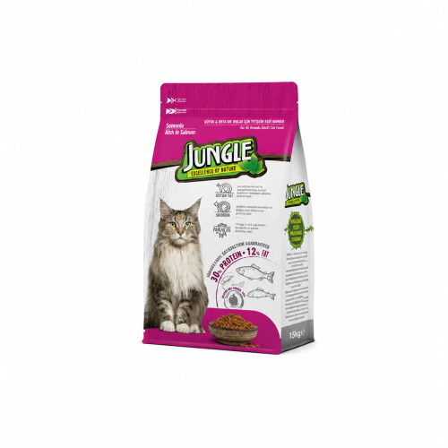 طعام قطط JUNGLE بالسلمون للقطط البالغة – 15 كجم