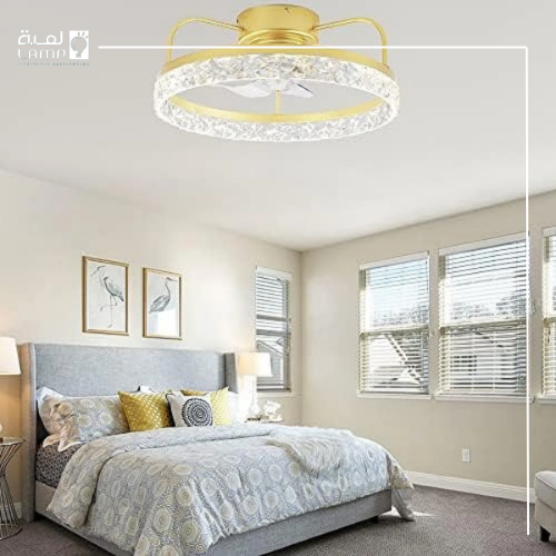 نجف مروحة ذهبي لون الانارة 3 اضاءات 36 واط مقاس 50...