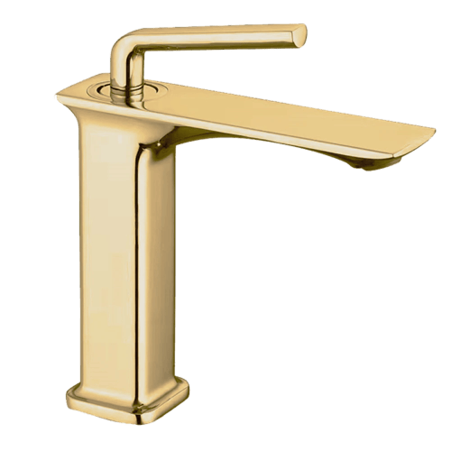 خلاط مغسلة قصير مربع راس مدور ذهبي مطفي