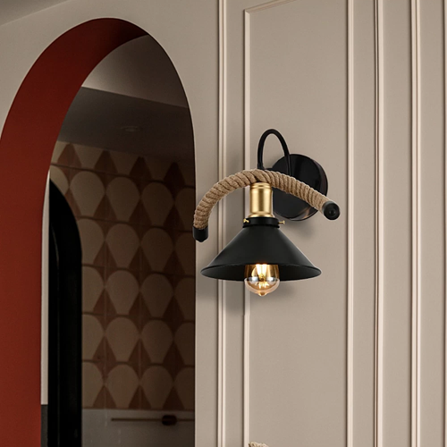 ابليك جداري مفرد حبل مع طربوش استيل اسود