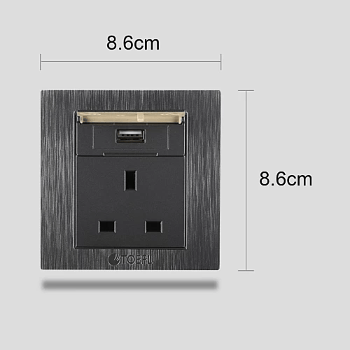 فيش ثلاثي مع منفذ يو اس بي USB لون جرافيت