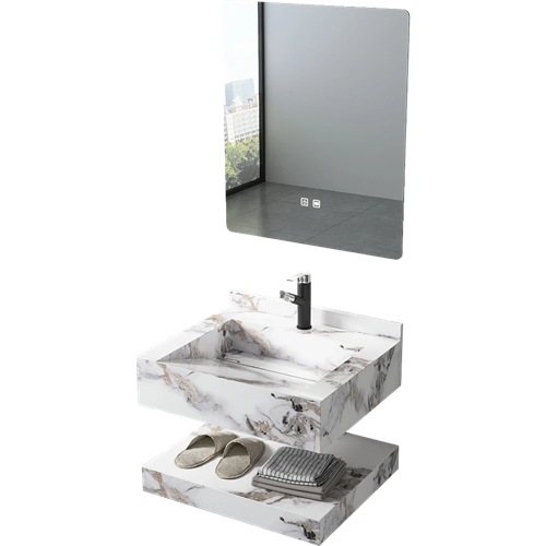 مغسلة رخام شلال دورين ابيض عروق رمادي بني مع مراية...