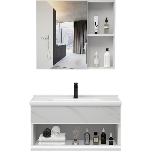 مغسلة خشب Techwo مع صيدليه ابيض عروق رمادي قطعتين...