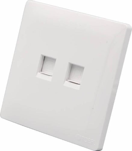 فيش منفذ كمبيوتر مع هاتف تلفون لون ابيض بيانو