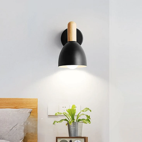 Wall lamp "Nordic Bull" | Cannon ball design | Black wood and metal | E27*1