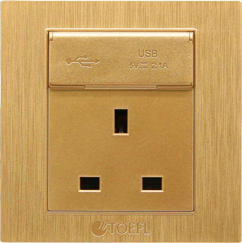 فيش ثلاثي مع منفذ يو اس بي USB لون ذهبي هادئ