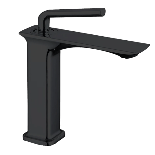 خلاط مغسلة قصير مربع راس مدور اسود