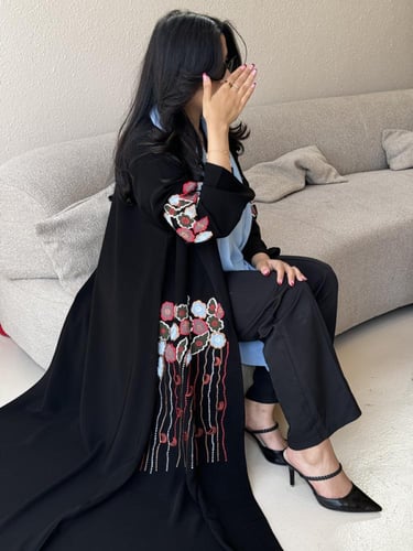 عبايه كريب بلقيس تطريز يدوي قصه استريت